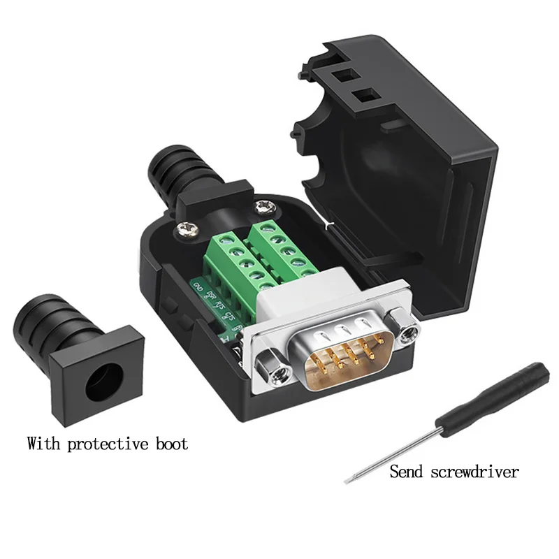 DB9 Connector D-SUB 9 Pin Male Female Plug RS232 RS485 Breakout Terminals 21-24 AWG Wire Solderless Connectors