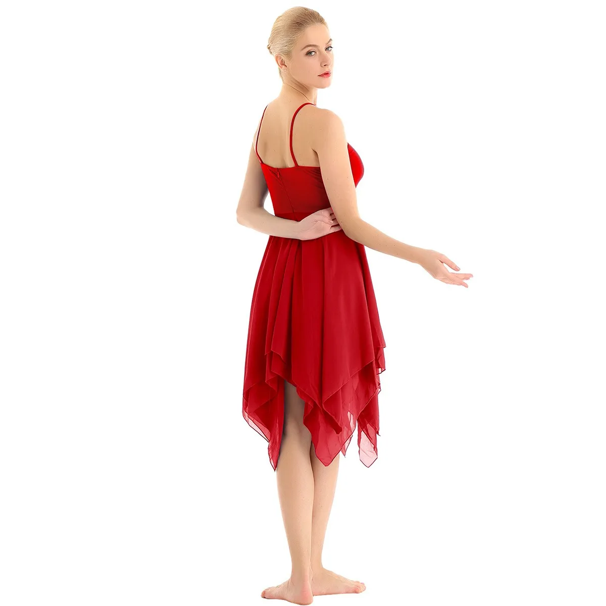 Womens Adult Gymnastics Leotards Ballet Tutu Dance Dress Asymmetrical Chiffon Contemporary Dance Dress Lyrical Dance Costumes