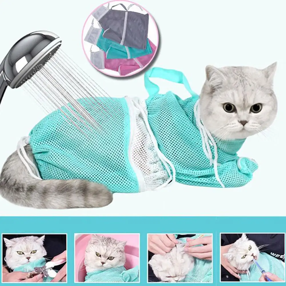 Cats Grooming Bag Breathable Mesh Cat Bathing Washing Bag Restraint Multi-purpose For Nail Cutting Beauty Medication Feeding