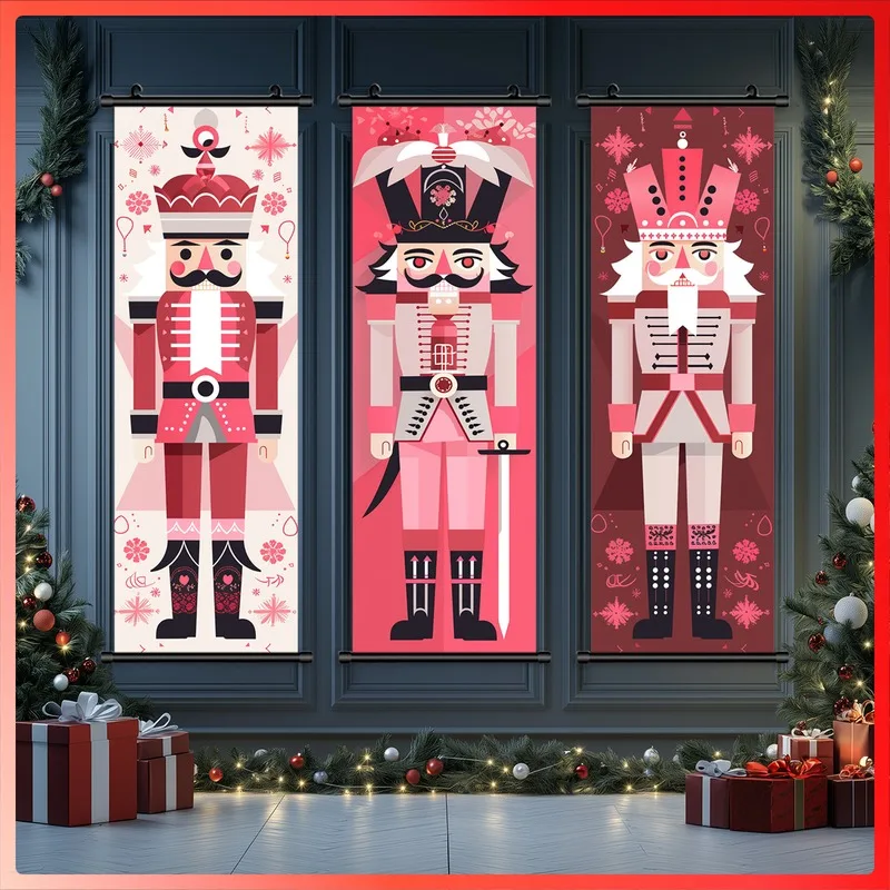 VIKAMA 3PCS Christmas Wall Hanging Set, Snowman Tree Santa Night Warm Scroll Banner for Xmas Bedroom Decor
