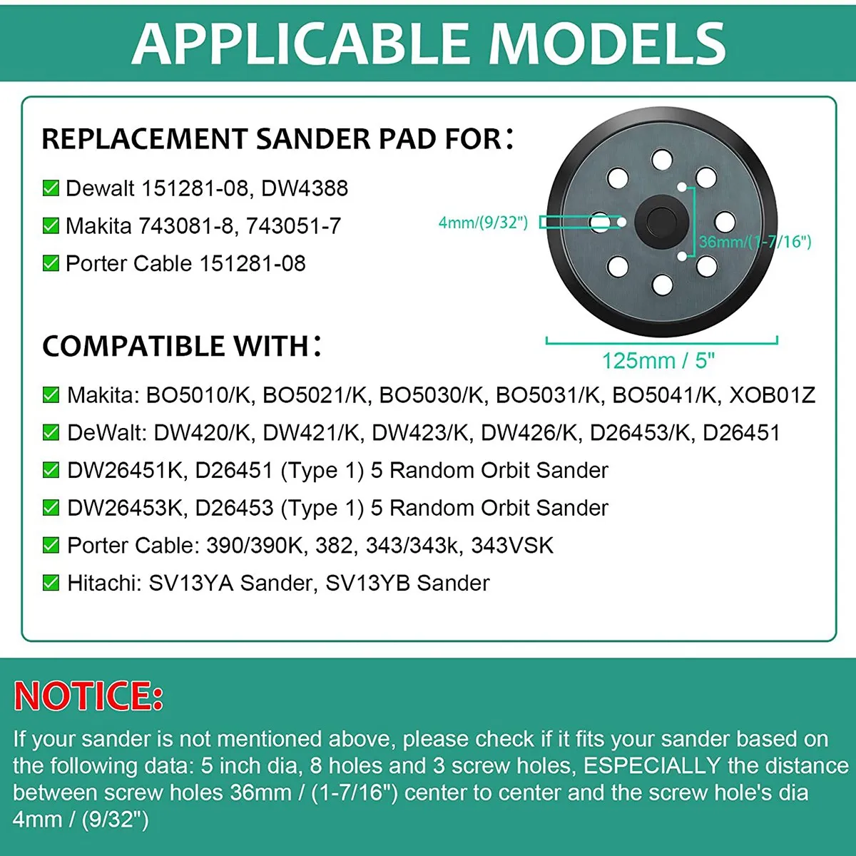 Imagem -03 - Round Hook And Loop Substituição Sander Base Pads Backing Pad Orbital Sander 125 mm Buraco Pcs