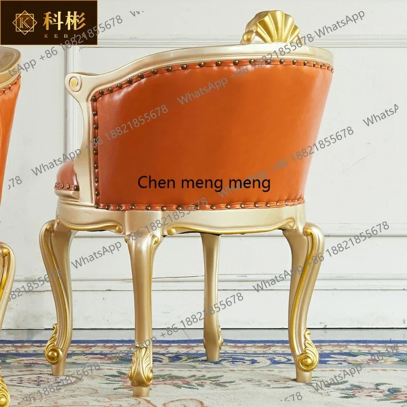 G153 النمط الأوروبي طاولة شاي كرسي غرفة المعيشة طاولة شاي كرسي خشب متين نحت زهرة جلد البقر مسند الظهر مقعد خلع الملابس غير رسمي #3