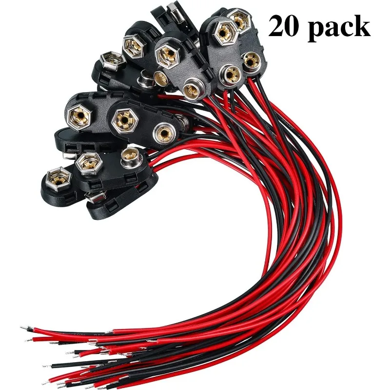 20PCS 9V Battery Connector, 9 Volt I Type Battery Clip Connectors with Wires and Hard Buckle Plastic Housing