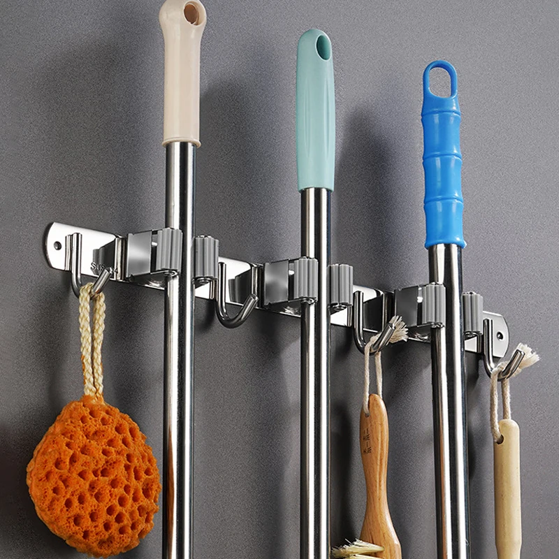 Stainless Steel Wall-Mounted Mop Rack Stylish and Simple Hole-Free Wall-Mounted Storage Clip