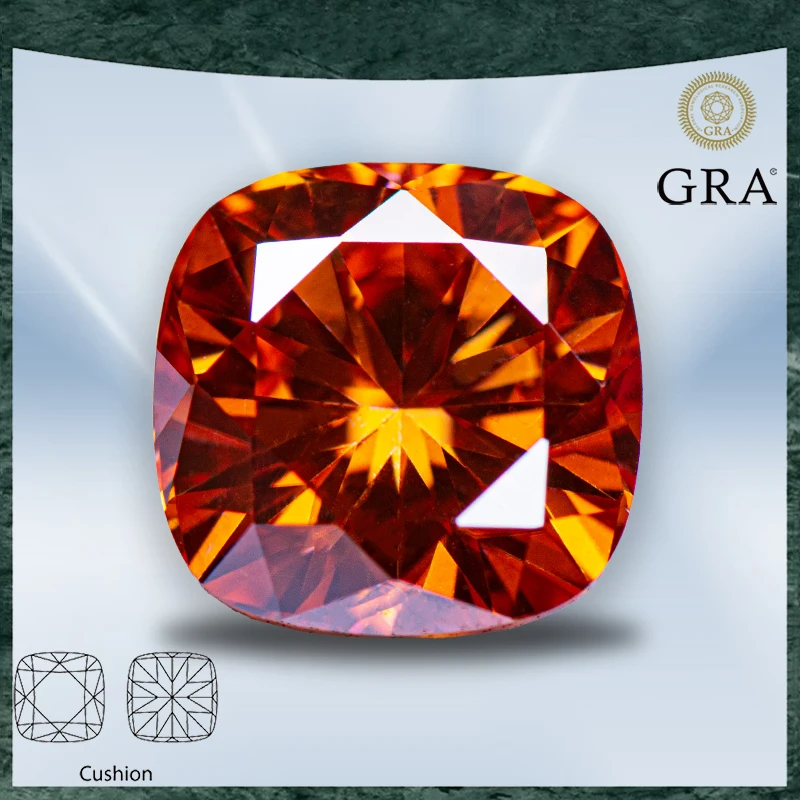 

Moissanite Stone Cushion Cut Orange Color VVS1 with GRA Certificate for Gemstone Charms Advanced Jewelry Making Materials