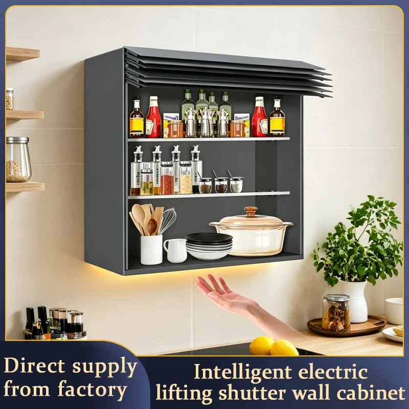 Intelligent Automatic Future Window Louvre Flip Up Glass Door Wall Cabinet With Bottom Touch Induction Lift And Storage Rack