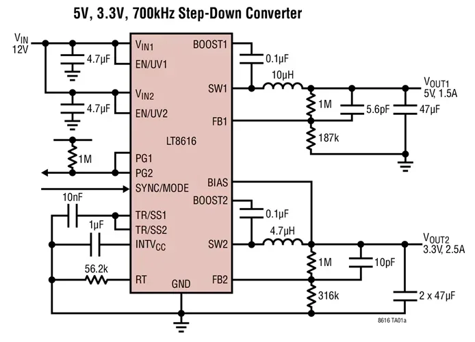 LT8616EFE LT8616IFE LT8616HFE LT8616 - Dual 42V Synchronous Monolithic Step-Down Regulator with 6.5A Quiescent Current