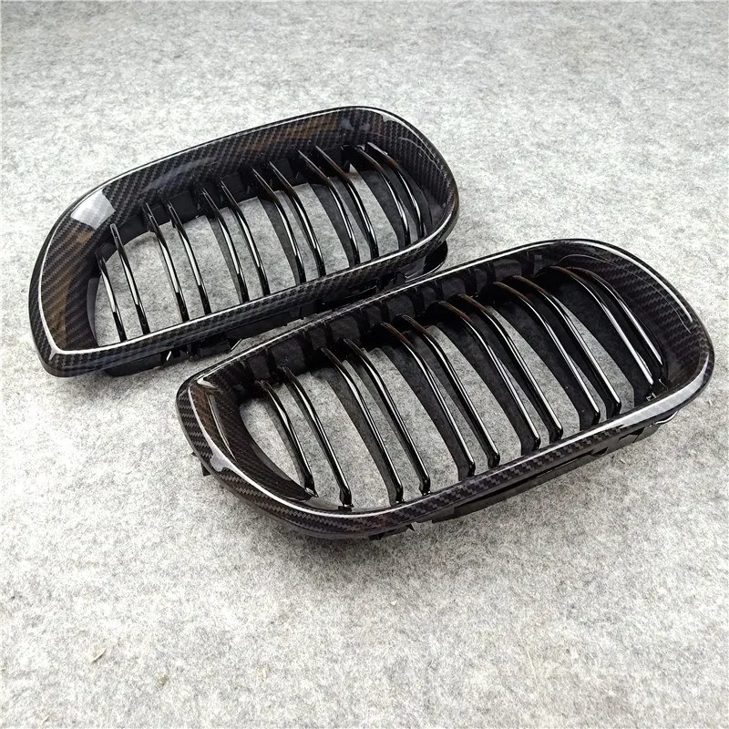 Car Carbon Pattern Black Mesh Grille for BMW 3 Series E46 4-Door 2002-2004 Double Slat Replacement Front Kidney Grill Grilles