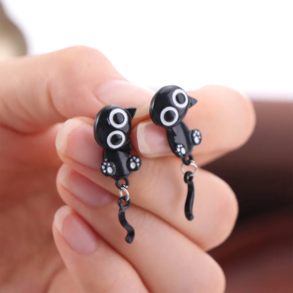 Fashion Simple Black Cat Earrings Cute Light Luxury Black Cat Ear Studs Sweet Temperament Cartoon Earrings Spring Summer