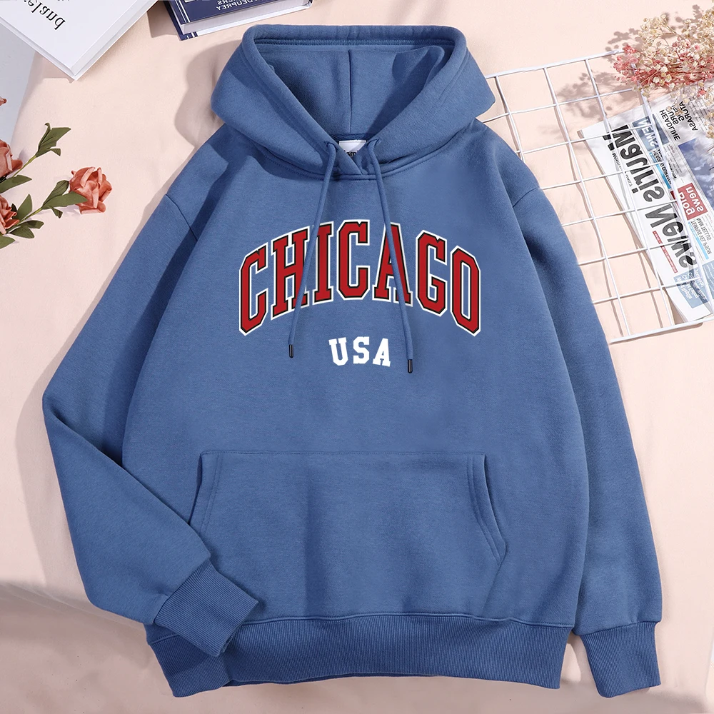 Chicago Usa Classic City Graphic Men Women Clothing Autumn Fleece Streetwear Pattern Loose Streetwear Street Warm Autumn Hoodies