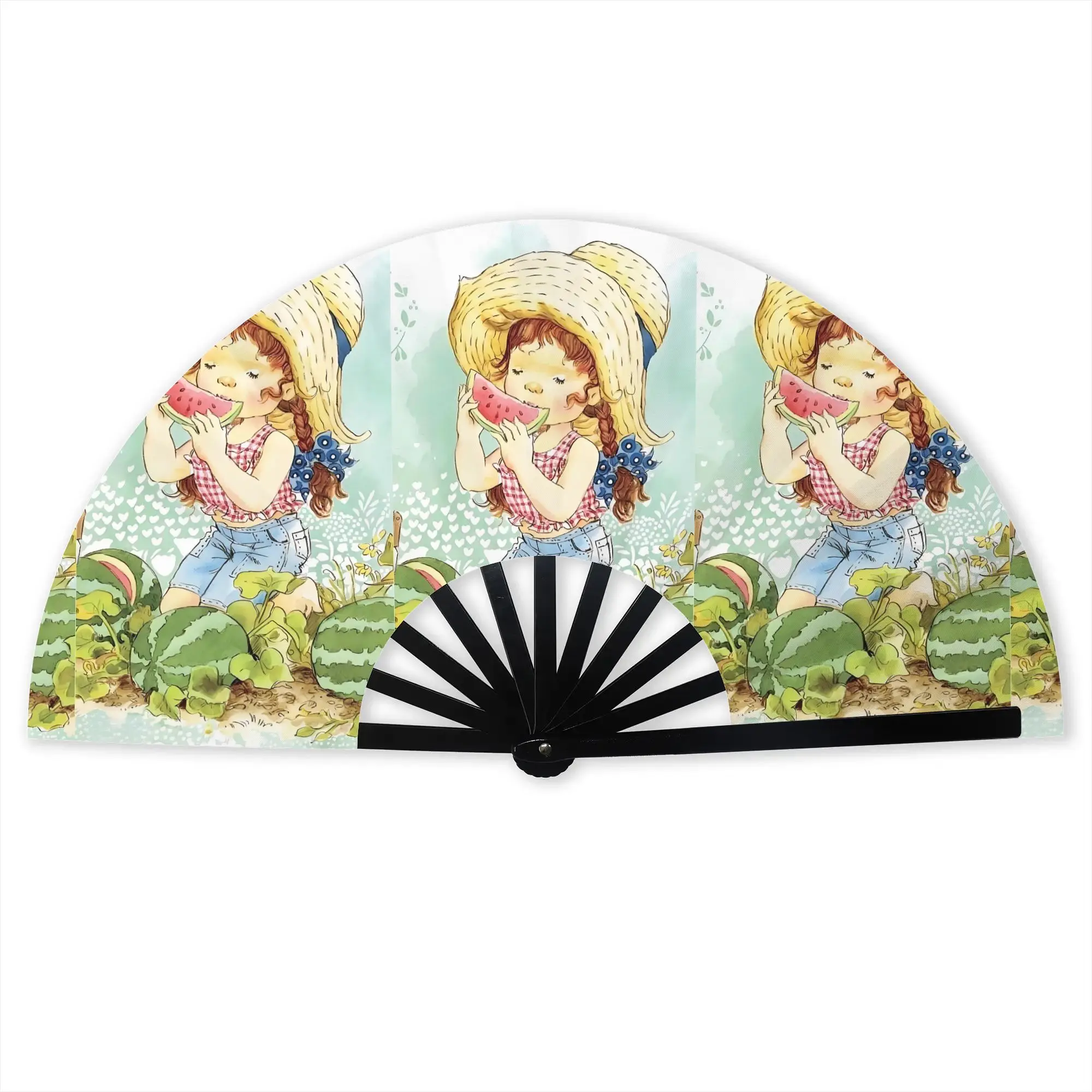 S-Sarah Manga Kay   Folding Hand Fan Custom Children's Painter Polyester Fabric Fan Cool Summer Accessory Decorative Fans