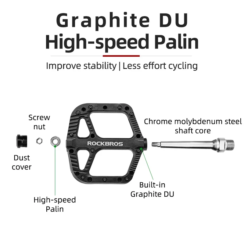 ROCKBROS bicycle ultra-light bearing pedal nylon composite high-speed bearing + graphite DU pedal riding is more lubricated