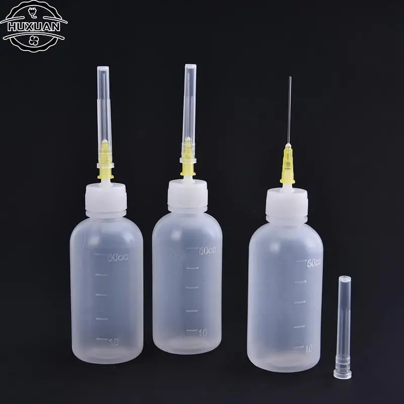 

3pcs 50ml Transparent Polyethylene Needle Dispenser Dispensing Bottle For Rosin Solder Flux Paste + 3 Needles Tools