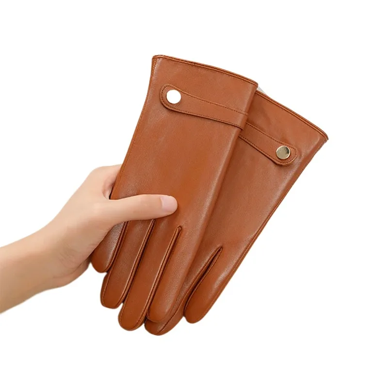 

New Genuine Sheepskin Leather Gloves Women Winter Velvet Lining Touchscreen Outdoor Cycling Driving Motorcycle Gloves