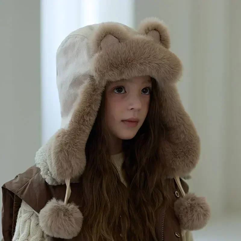 

4-8Y Kids Winter Windproof Hat Scarf Set - Soft Plush Warm Ear Protection Cute Integrated Beanie