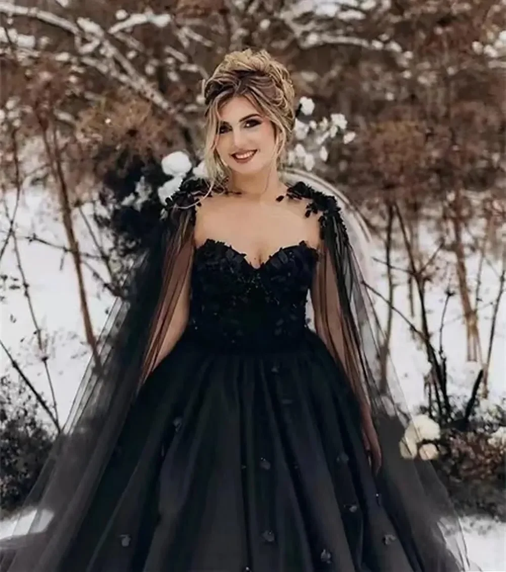 Customized Tulle Decal Bridal Gown Black Wedding Dress Formal A-line Lace Custom New Plus Size Sleeveless Handmade Flower