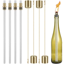 12Pcs Wine Bottle Torch Kit DIY Lighting Fiberglass Wicks Torch Light Set with Brass Torch Wick Holders and Caps For Home Decor