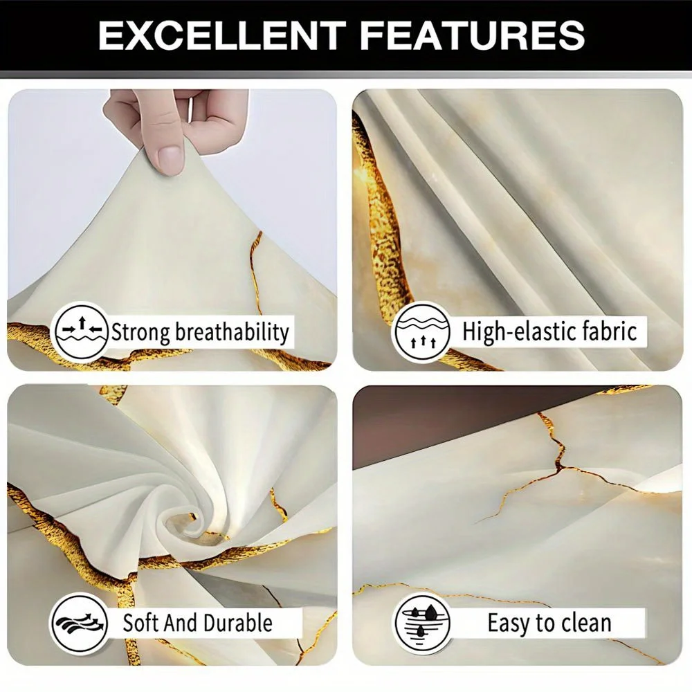 1pc Elegant White Gold Fluid Marble Pattern Print Stretch Sofa Cover, Removable Washable Furniture Protector for Living Room