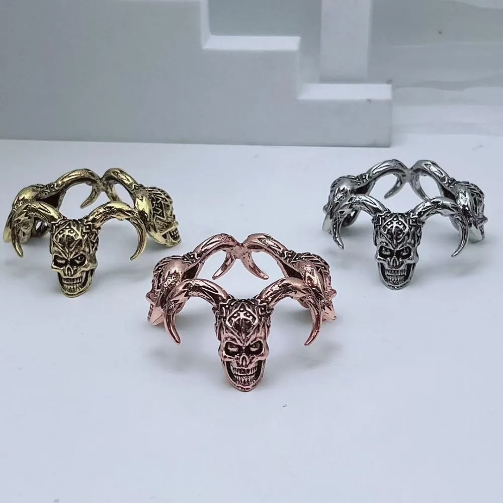Gothic Skull and Horns Crystal Ball Stand Metal Figurine Display Base Sphere Holder Mineral Specimen Healing Stone Home Decor