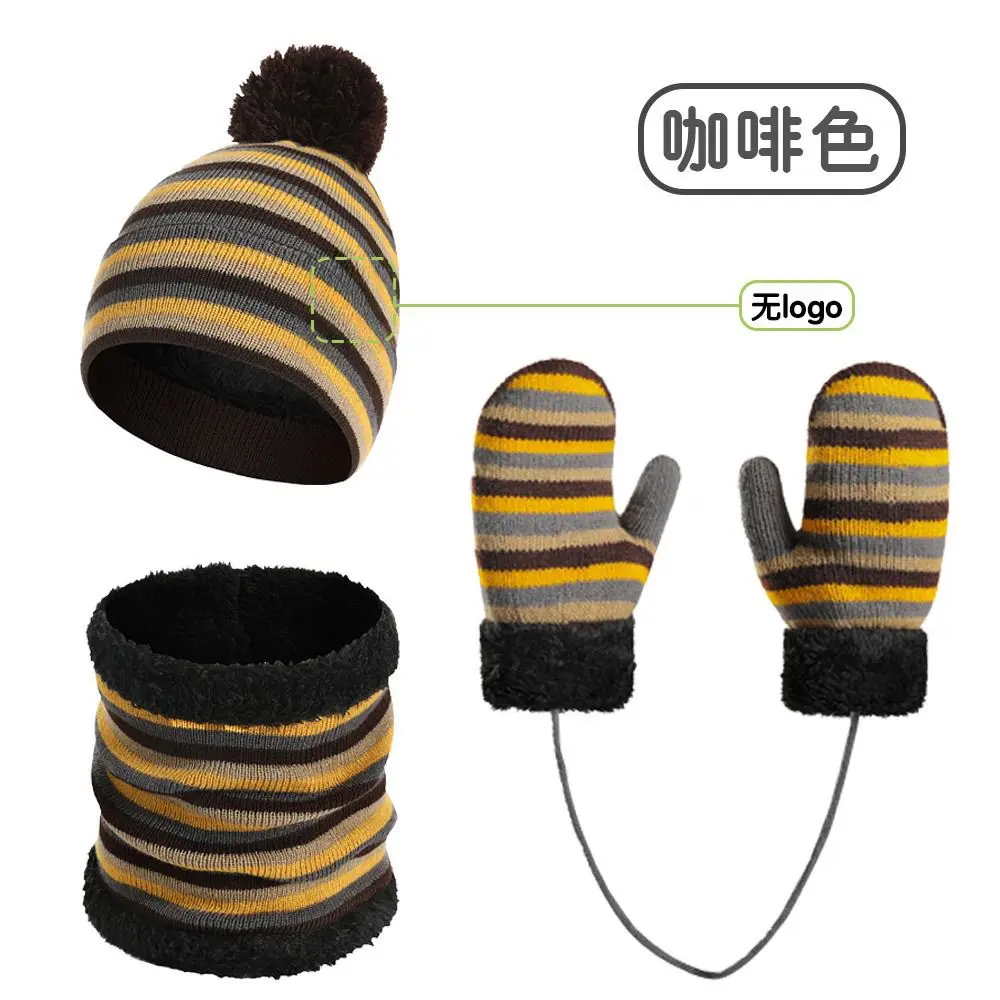 Autumn and Winter Children's Hat Scarf Gloves Three Piece Set Striped Warm Yarn Set