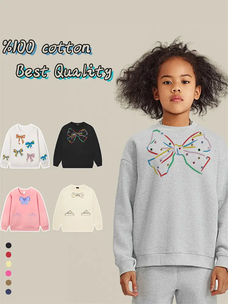 

Милая толстовка с бантом для маленьких девочек, зимняя одежда, Лидер продаж 2025 года, детский трендовый пуловер с длинными рукавами и забавным принтом, теплый осенний детский свитер для девочек