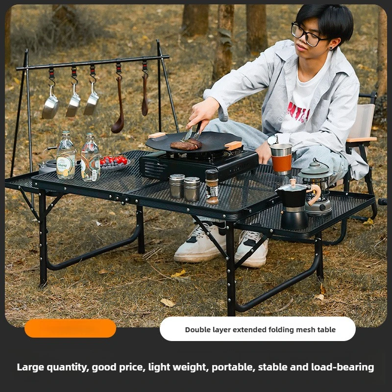 Aluminum Alloy Outdoor Camping Foldable Table Large Area Outdoor Portable Picnic Storage Barbecue Table Dining Table