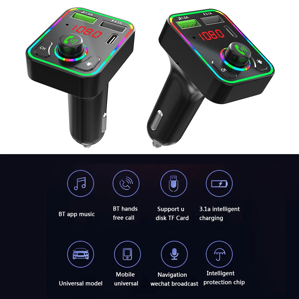 F3 Music Player Car Accessories Gadgets Bluetooth-compatible 5.0 FM Transmitter Handsfree Car Kit MP3 Player PD 3.1A USB Charger