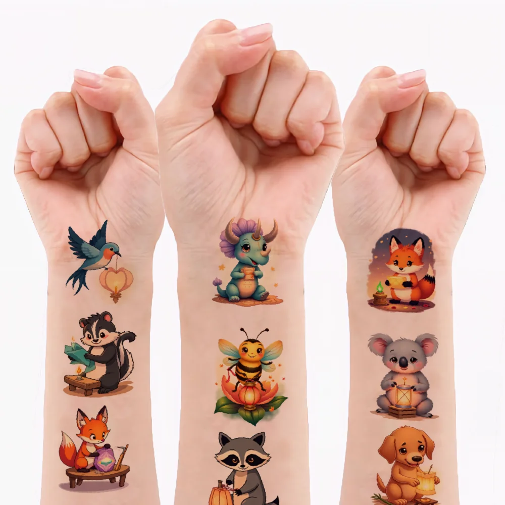 

54pcs Temporary Tattoo Cute Illustrations Temporary Tattoo Stickers Animal Lanterns Waterproof Long-lasting Body Stickers