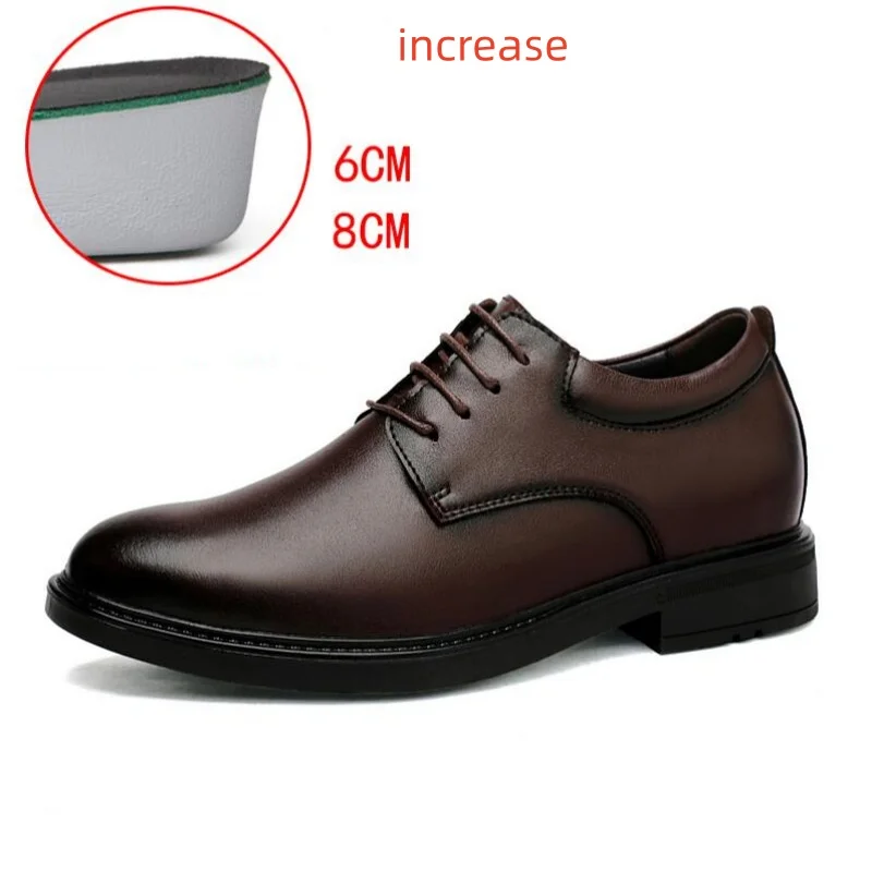 High End Office Business Dress Shoes for Men Thick Soled Simple Black Genuine Leather Casual Shoes with Inner Height Feature