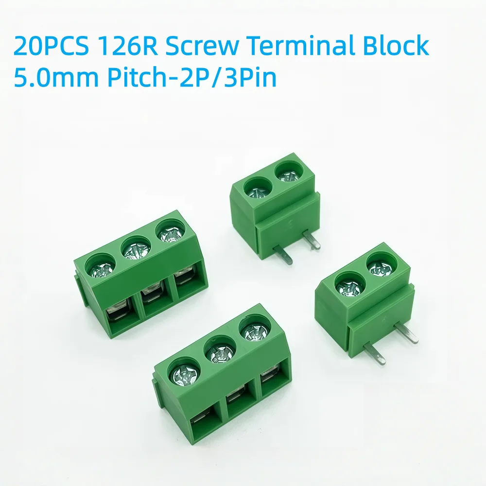 20PCS KF126R-5.0 DG126R Screw Terminal Block 5.0mm Pitch 90 Degree Bent Pin PCB Connector Horizontal Connector 2P 3Pin Stackable