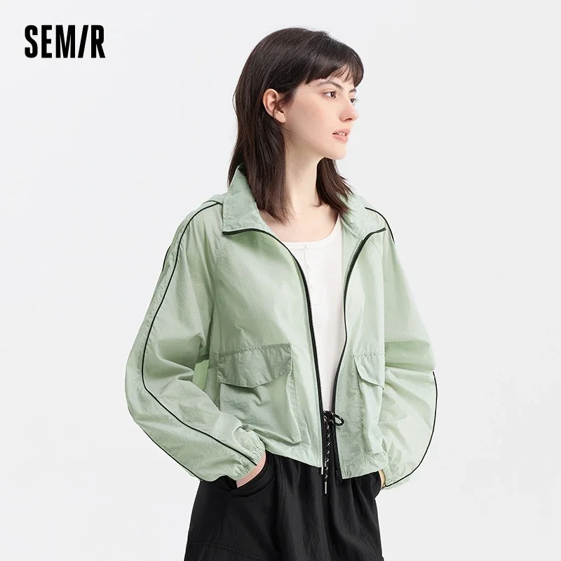 Semir Women Short Hooded Jacket 2024 Summer New Loose Fit Color Blocking Sun Protection Jacket Trendy And Petite