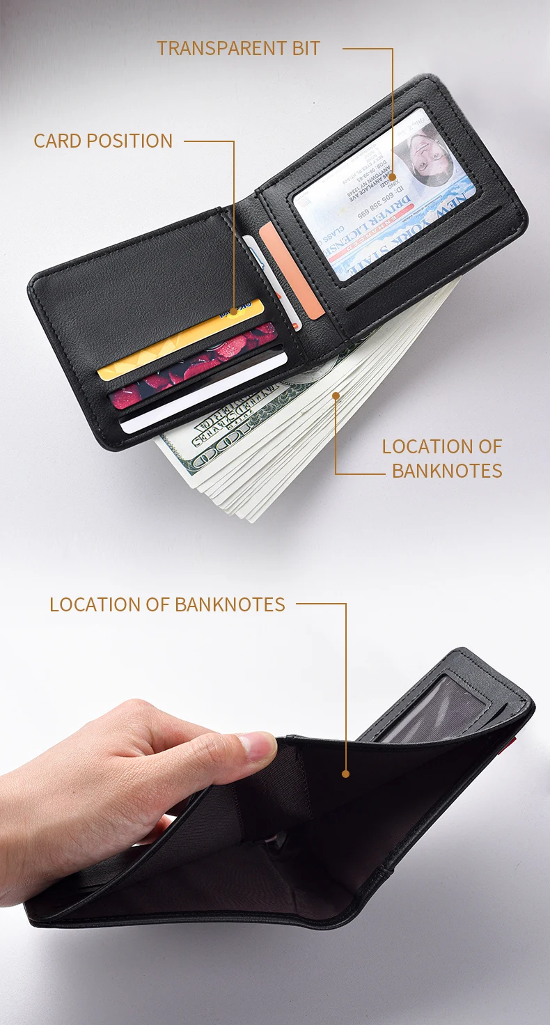 Ultradünne Mini-Kurzbrieftasche für Herren mit Ausweis, Bankkartensteckplatz und Fotofenster, Business-Casual-Geldbörse für junge Männer – Detail 6