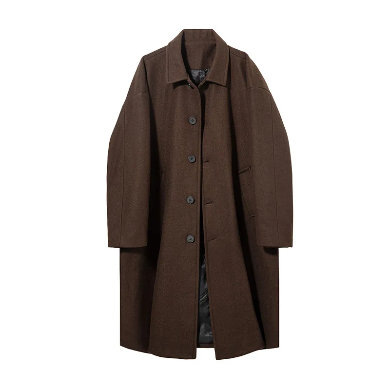 Cappotto di lana a doppia faccia Texture uomo autunno lunghezza al ginocchio giacca antivento con colletto spesso cappotto di lana classico allentato maschile coreano