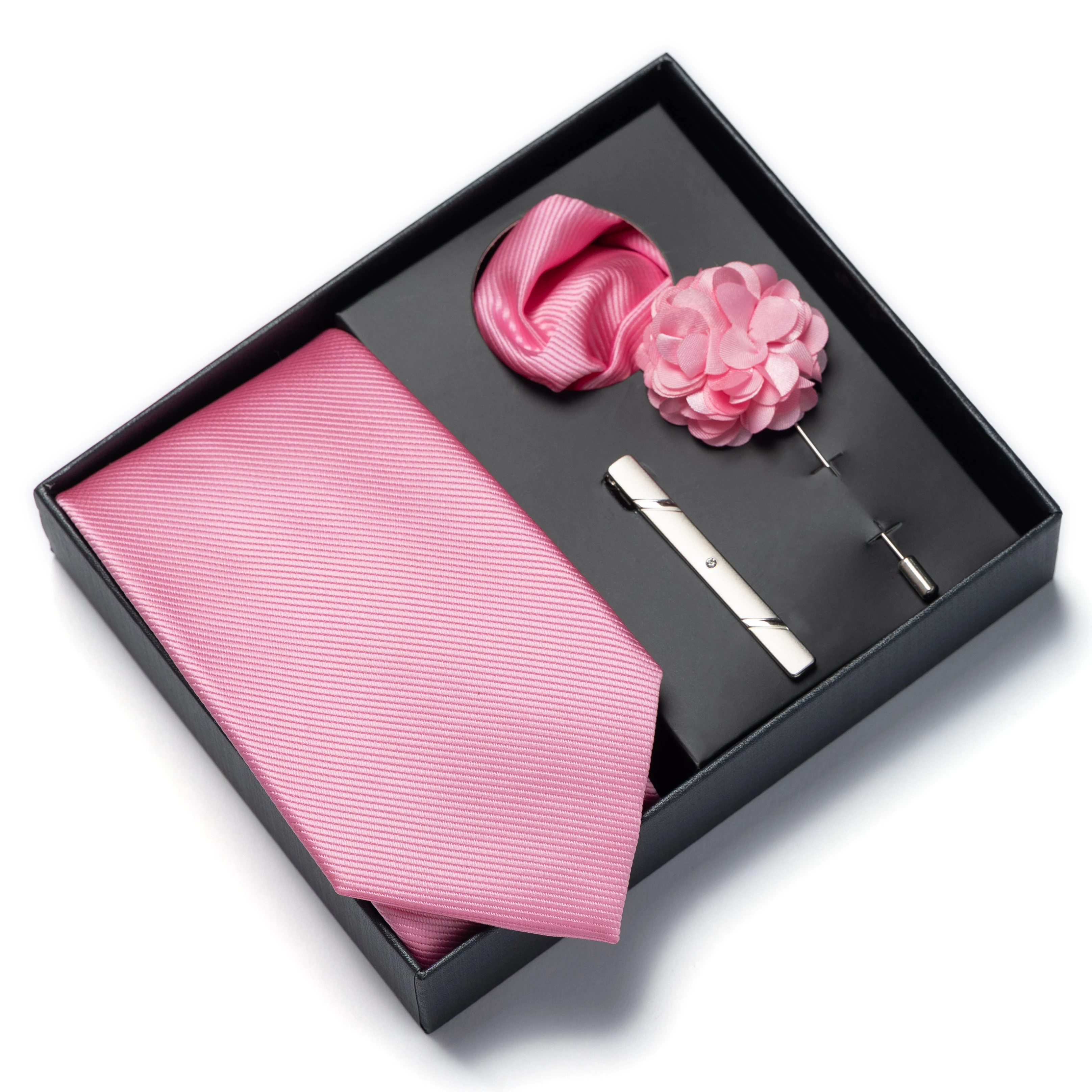 This Solid Color 4-Piece Men's Tie Gift Set Includes a Brooch, Corsage, and Handkerchief. It's a Perfect Gift for Valentine's Da