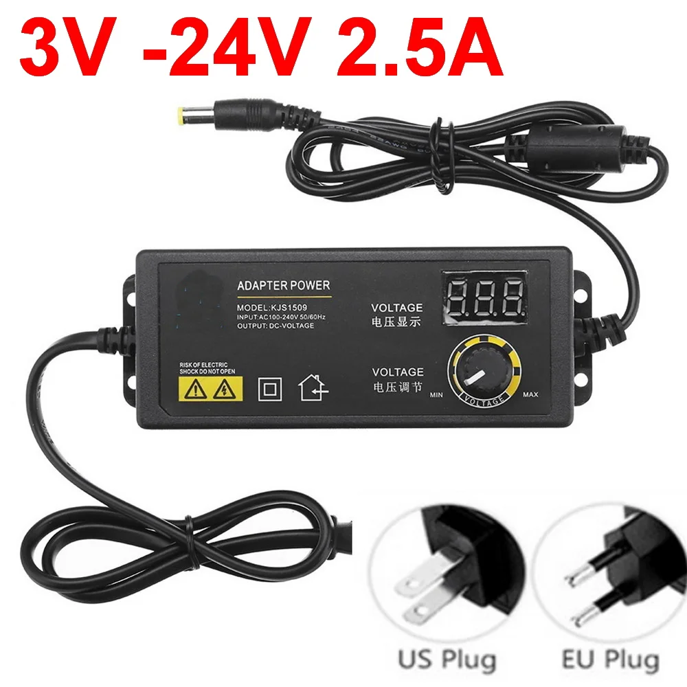 adjustable 3V-24V adapter with display screen of voltage3V 4.5V 5V6V 7.5V 9V 12V 5A 13.5V15V18V 19V -24V 2.5A 60W power adatper