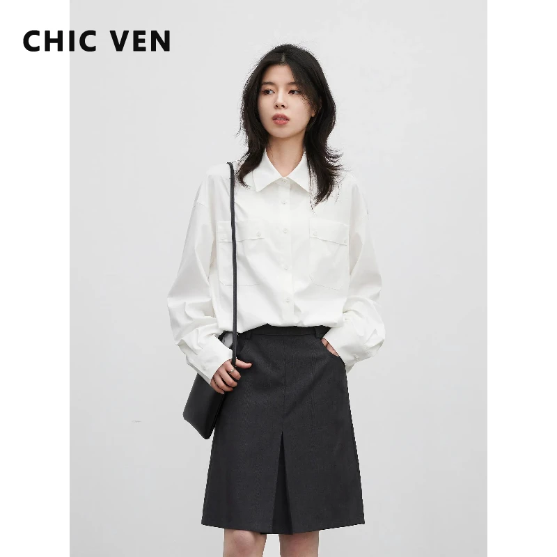 

CHIC VEN Korean Women Shirt Single-breasted Loose Casual White Ribbon Lapel Long Sleeved Blouses Ladies Coat Spring Summer 2026