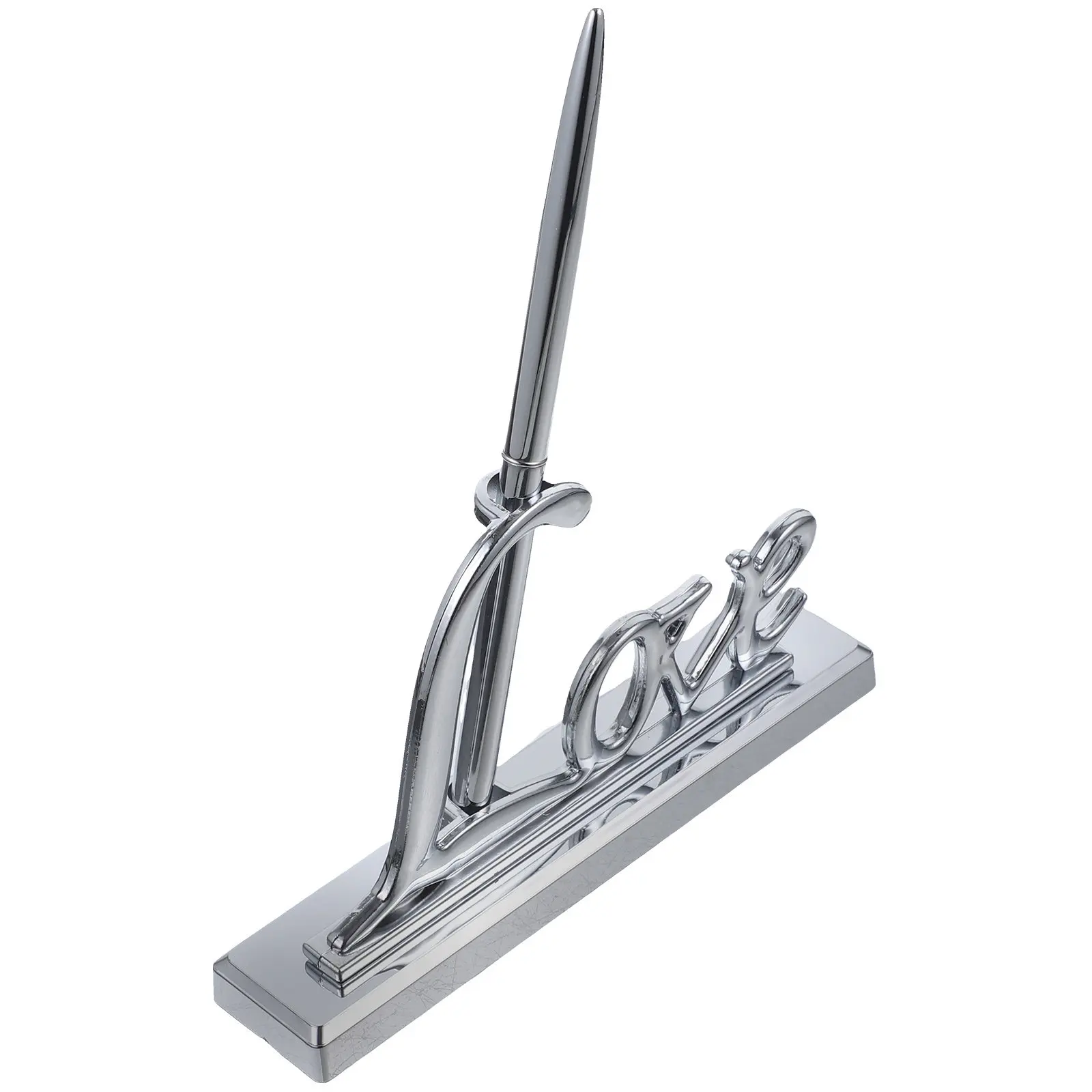 

Elegant Silver Wedding Signature Pen and Holder Set Crystal-Look Accents for Guest Book Signing Keepsake Gift At Engagement