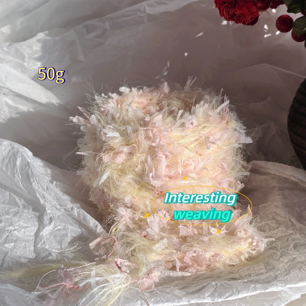 50g/pc Peach Cream Yarn Hand Mixed Knitting Yarn Colorful Flower Thread Handmade Crochet Stick Needle Woven Bag Hair Loop Decor