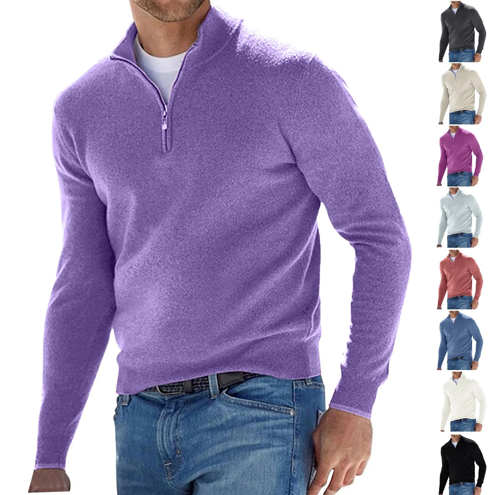 كومفي الملابس الصلبة طويلة الأكمام الياقة المدورة قمصان نصف البريدي الصوف معطف الشتاء البلوز الرجال الخريف سميكة الدافئة محبوك البلوزات