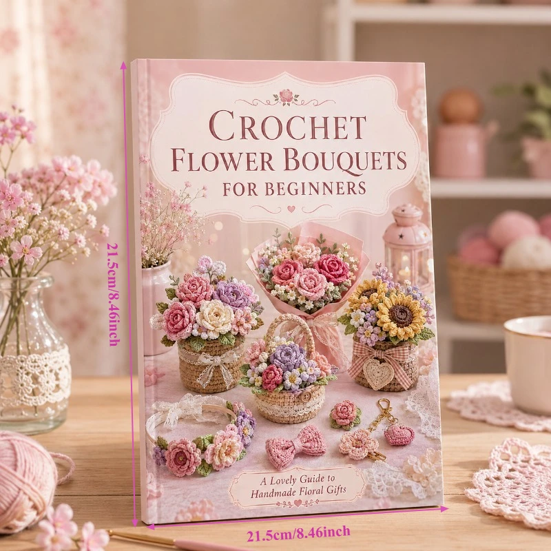 Everlasting Crochet Flower Patterns Book, Complete Beginner-Friendly Guide to Creating Beautiful Floral Arrangements, Keychains