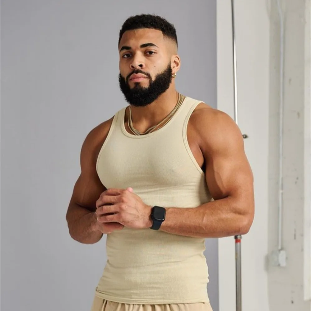 

M-3XL Solid Color Vest Male Summer Loose Heavy Thick Threaded Skinny Movement Fitness Training White Sleeveless T-shirt Clothes