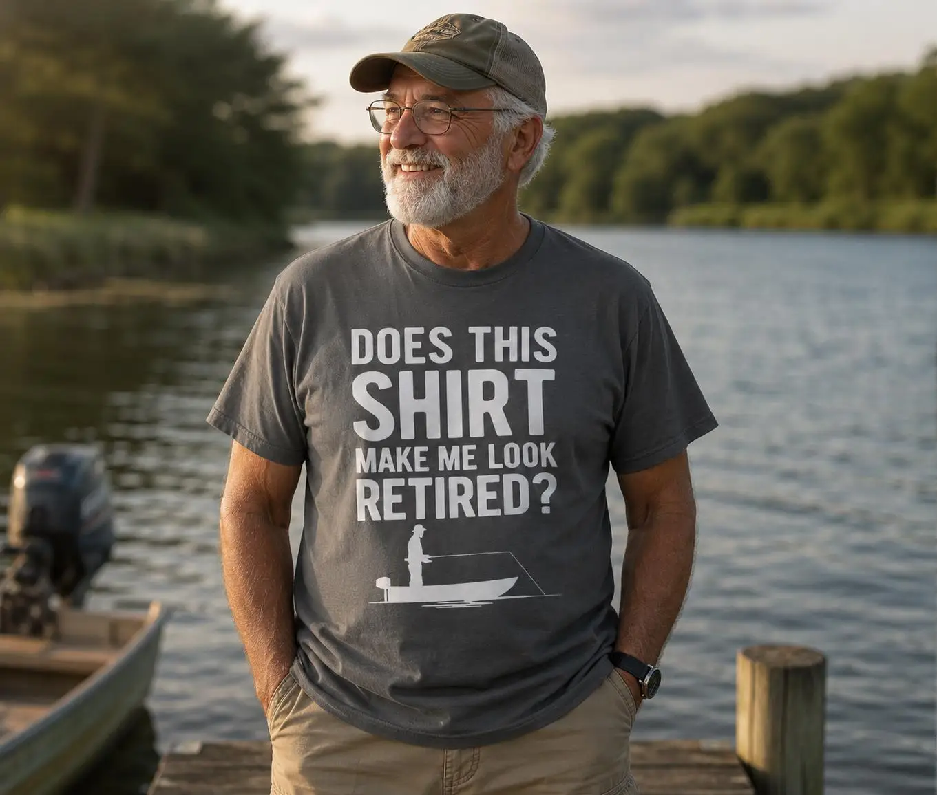 Does This Shirt Make Me Look Retired? T-Shirt | Fishing Boat Graphic Classic Fashion Soft and Comfortable High-Quality T-Shirt
