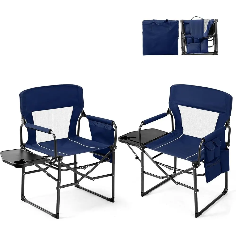 

Портативные складные стулья для кемпинга с приставным столиком и сумкой для переноски — прочные для взрослых, идеально подходят для пляжа, рыбалки, пикников и Ou