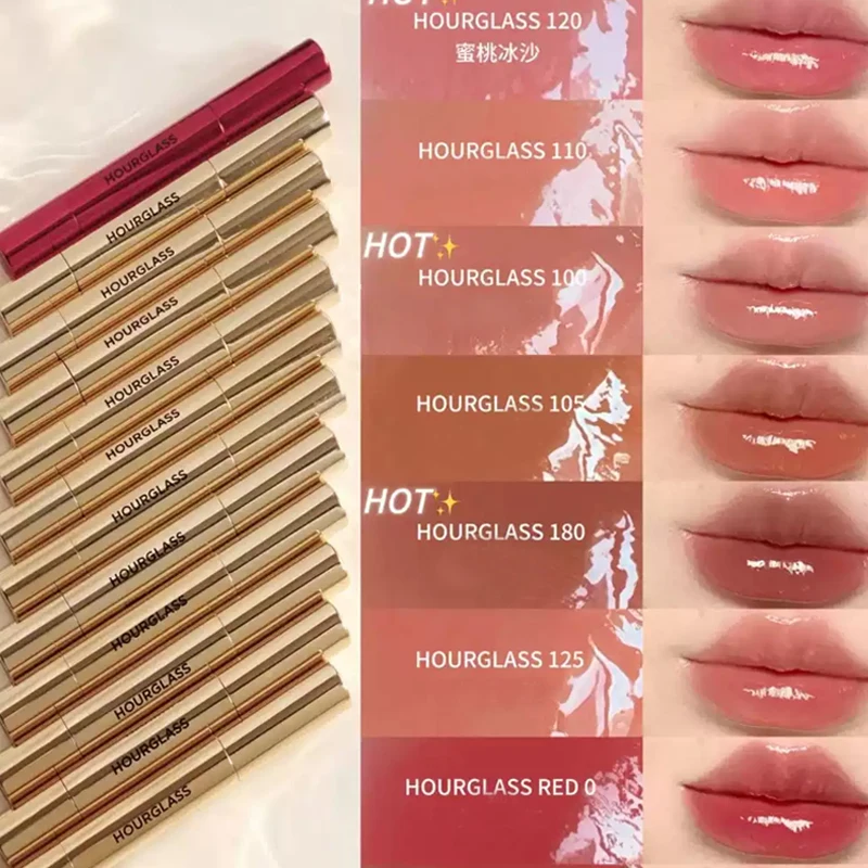 2026 Hourglass Small Gold Tube Soft Matte Lipstick Liquid Blusher Solid Lip Gloss Stick Mirror Water-light Lipstick Peach 100