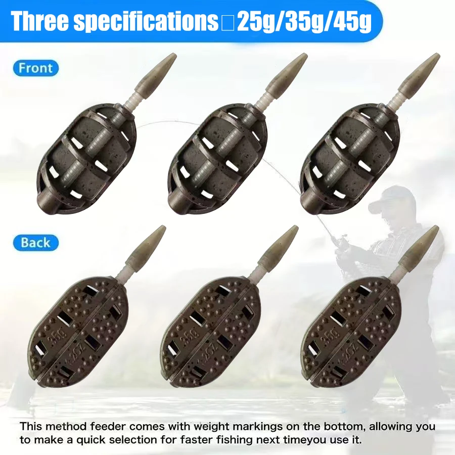 YOTO 3 pièces mangeoires de pêche à la carpe 25g/35g/45g conception à changement rapide en alliage de Zinc, appât léger Non électrofié avec marquages de poids