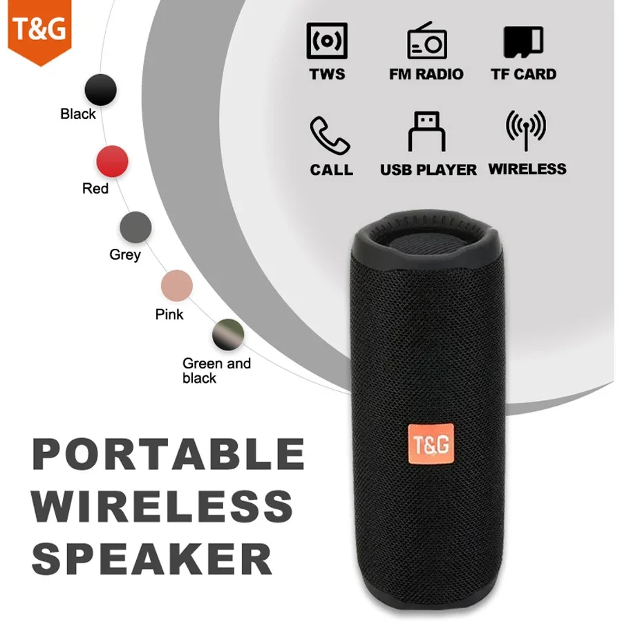 TG365 Portable Bluetooth Speaker Dual Bass LED Wireless Subwoofer Waterproof Outdoor Column Boombox FM AUX BT TF Music Player