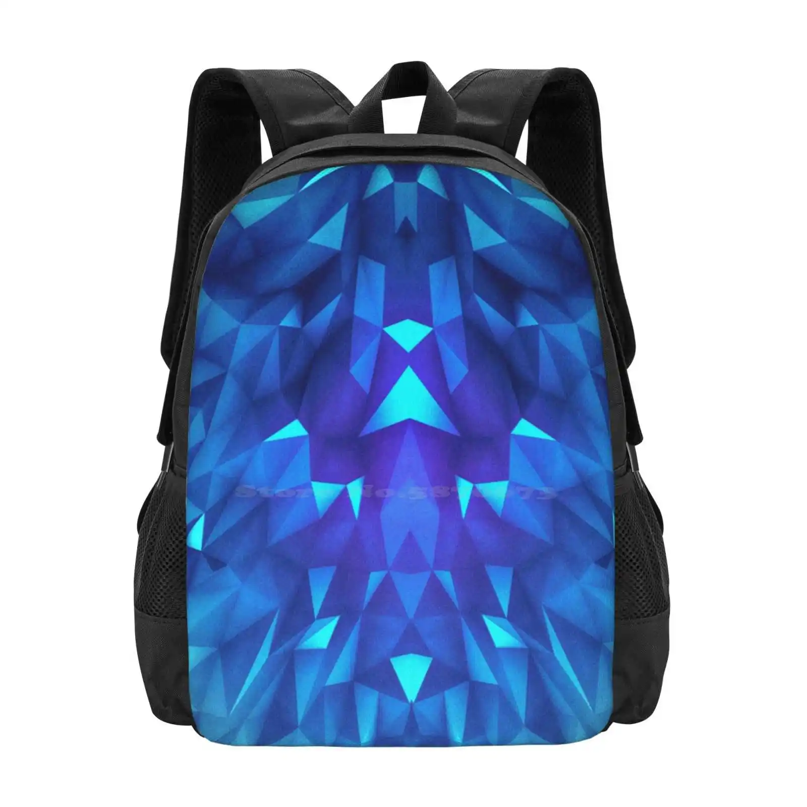 Deep Blue Collosal Low Poly Triangle Pattern-Modern Abstract Cubism Design Bag Backpack For Men Women Girls Teenage Colorful