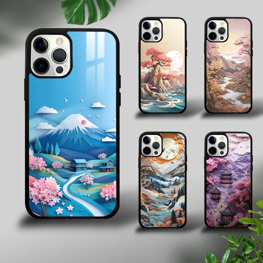 

Japanese Landscape Art Phone Case For iPhone 16 15 14 13 12 11 Pro Xs Max Mini Plus Celulares Hard Cover Shockproof Funda