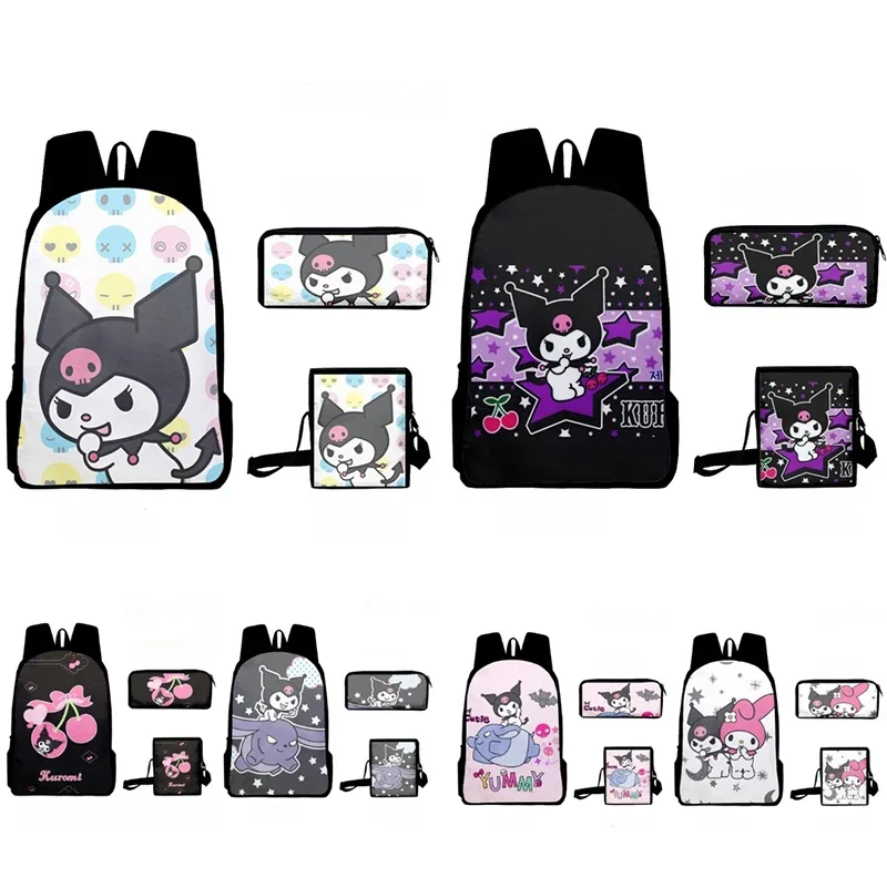 Sanrio Hello Kitty Kuromi 3Pcs/Set Student Primary and Middle Cartoon School Bag Notebook Backpacks Lunch Pencil Bag Kids Gift