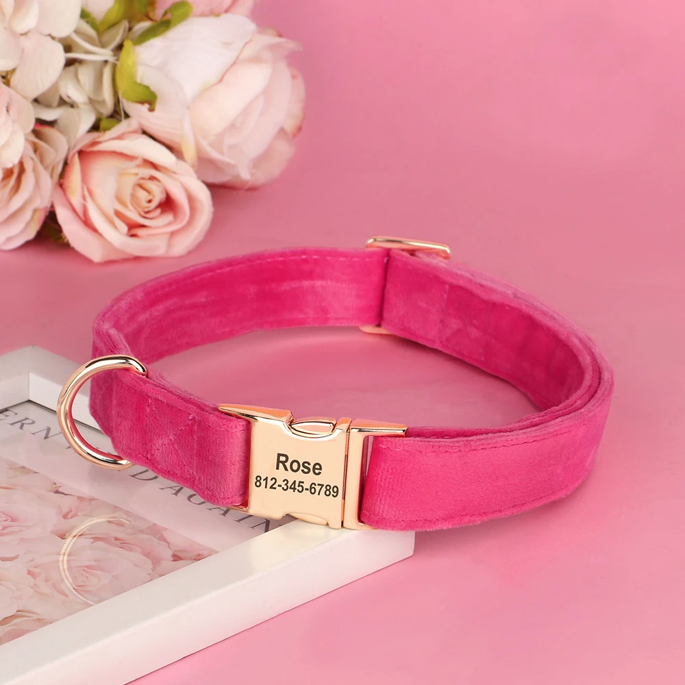 Personalisiertes Samt-Hundehalsband, superweiche Hunde-ID-Schnallenhalsbänder, gravierte Namens-Haustier-Halskette, verstellbar für kleine, mittelgroße und große Hunde – Detail 12